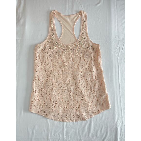 Express Cream Lace and Bead Tank Top Racerback Y2K Summer Glam Size Medium - Picture 5 of 11